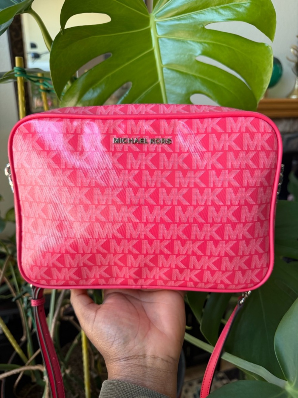 Michael Kors Pink Jet Set  Jeranium MK Signature Crossbody
